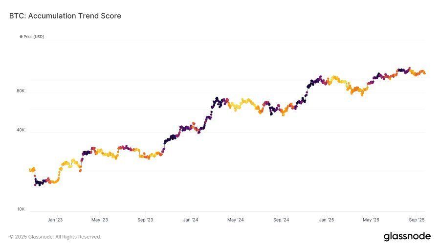 
📊 Bitcoin Accumulation Trend Score en baisse