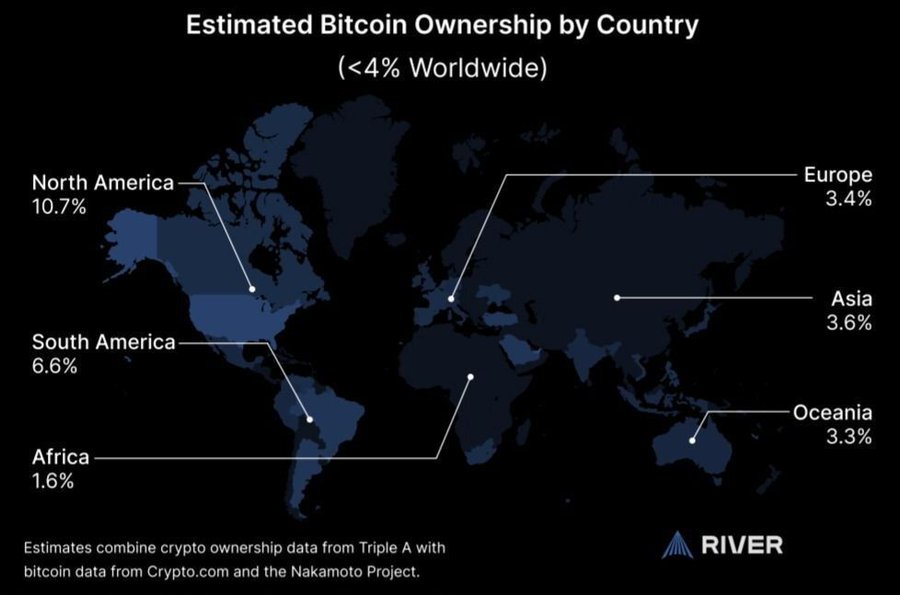 ⚡ Moins de 4% du monde détient du Bitcoin 